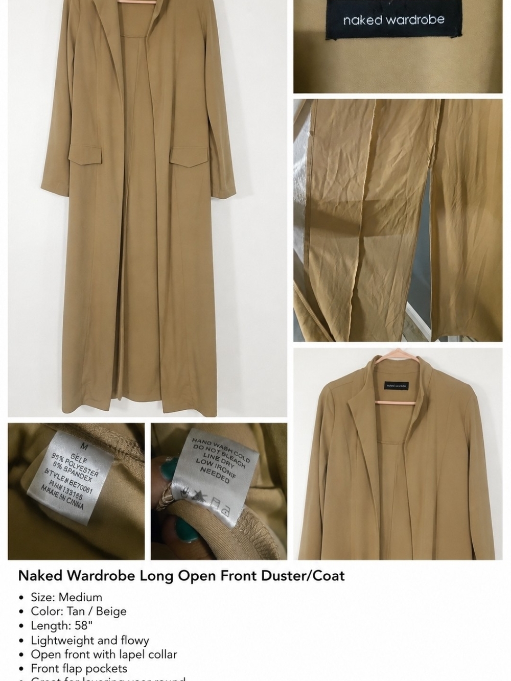 naked wardrobe beige long open-front duster coat